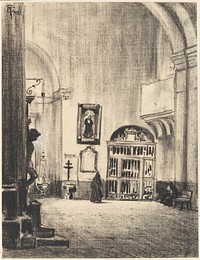 The Baptismal Font of Cervantés, Santa Maria la Mayor, Alcalá by Joseph Pennell