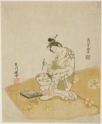 Writing on a Fan by Ishikawa Toyonobu