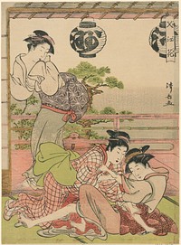 Two Geisha Struggling for a Letter (Fumi no arasoi), from the series "Flowers of Nakasu (Nakasu no hana)" by Torii Kiyonaga