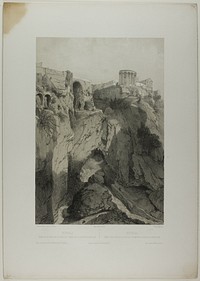 Tivoli: The Temples of Vesta and the Sibyl, and Ruins of the Grotto of Neptune, plate nineteen from Italie Monumentale et Pittoresque by Eugène Cicéri (Printer)