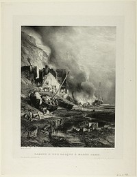Repair of a Ship at Low Tide, plate four from Six Marines by Eugène Isabey