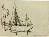 Sketch of Fishing Boats and Sailors by Donald Shaw MacLaughlan