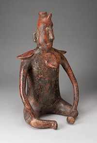 Seated Male Figure with Horn Headdress and Collar in Relief by Jalisco