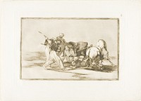 The Moors had settled in Spain, giving up the superstitions of the Koran, adopted this art of hunting, and spear a bull in the open, plate three from The Art of Bullfighting by Francisco José de Goya y Lucientes