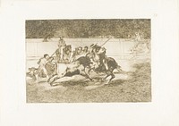 The Forceful Rendón Stabs a Bull with the Pique, from which Pass He Died in the Ring at Madrid, plate 28 from The Art of Bullfighting by Francisco José de Goya y Lucientes