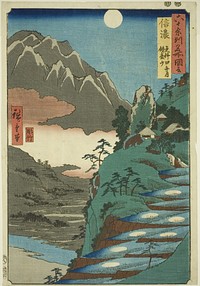 Shinano Province: The Moon Reflected in the Sarashina Rice Fields near Mount Kyôdai (Shinano, Sarashina tagoto no tsuki, Kyōdaisan), from the series Famous Places in the Sixty-Odd Provinces (Rokujūyoshū meisho zue) by Utagawa Hiroshige