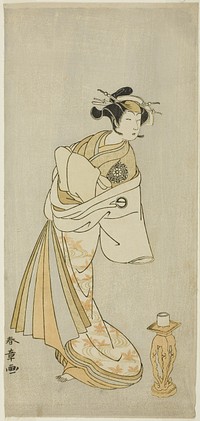 Actors Ichikawa Danjûrô V as the Spirit of the Monk Seigen and Nakamura Noshio I as the Spirit of the Courtesan Takao in “Courtesan in a Maple-Leaf-Pattern Over-Kimono” (“Keisei Momiji no Uchikake”) by Katsukawa Shunsho