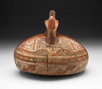 Vessel with Abstract Feline Mask and Bird-Head Spout by Paracas