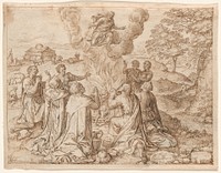 Noah's Sacrifice, plate IX from The Creation and Early History of Man by Jan Wierix
