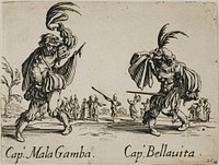 Capitano Mala Gamba - Capitano Bellavita, plate 15 from Balli di Sfessania by Jacques Callot