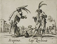 Scapino - Capitano Zerbino, plate 12 from Balli di Sfessania by Jacques Callot