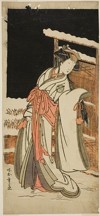 The Actor Segawa Kikunojo III as Lady Shizuka (Shizkua Gozen) Disguised as Tamazusa in the Play Chigo Torii Tobiiri Kitsune, Performed at the Ichimura Theater in the Eleventh Month, 1777 by Katsukawa Shunsho