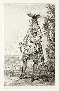 Gentleman, Side View with Hat by Jean Antoine Watteau