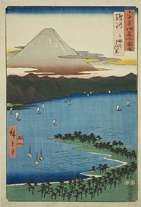 Suruga Province: The Pine Grove at Miho (Suruga, Miho no matsubara), from the series "Famous Places in the Sixty-odd Provinces (Rokujuyoshu meisho zue)" by Utagawa Hiroshige