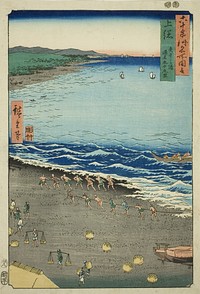 Kazusa Province: Yasashi Bay, also known as Kujukuri (Kazusa, Yasashika ura, torina Kujukuri), from the series "Famous Places in the Sixty-odd Provinces (Rokujuyoshu meisho zue)" by Utagawa Hiroshige