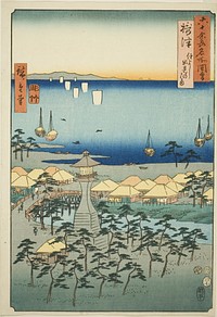 Settsu Province: Idemi Beach at Sumiyoshi (Settsu, Sumiyoshi Idemi no hama), from the series "Famous Places in the Sixty-odd Provinces (Rokujuyoshu meisho zue)" by Utagawa Hiroshige