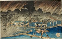 Evening Shower at the Bank of Tadasu River (Tadasugawara no yudachi), from the series "Famous Places in Kyoto (Kyoto meisho no uchi)" by Utagawa Hiroshige
