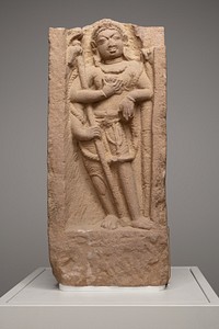 Pillar Fragment with Gods Shiva and Ganesha and Goddesses Parvati and Durga