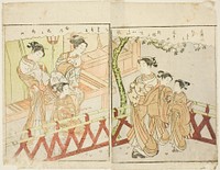 Double-page Illustration from Vol. 2 of "Picture Book of Spring Brocades (Ehon haru no nishiki)" by Suzuki Harunobu