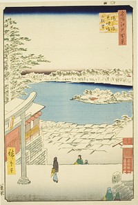 Hilltop View from Yushima Tenjin Shrine (Yushima Tenjin sakaue tenbo), from the series "One Hundred Famous Views of Edo (Meisho Edo hyakkei)" by Utagawa Hiroshige