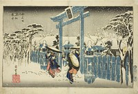 The Gion Shrine in Snow (Gionsha setchu), from the series "Famous Places in Kyoto (Kyoto meisho no uchi)" by Utagawa Hiroshige