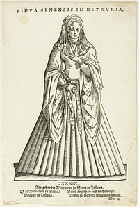 Vidua Senensis in Hetruria (Widow of Siena in Tuscany) from H. Weigel's Trachtenbuch, plate 51 from Woodcuts from Books of the XVI Century by Jost Amman