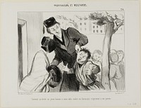 How to Convince a Young Man to Finally Learn to Pay his Respects to his Parents, plate 26 from Professeurs et Moutards (Professors and Rascals) by Honoré-Victorin Daumier