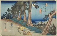 No. 26: Mochizuki, from the series "Sixty-nine Stations of the Kisokaido (Kisokaido rokujukyu tsugi no uchi)" by Utagawa Hiroshige