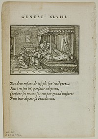 Jacob Blessing the Sons of Joseph (recto) and The Egyptians Sell their Goods to Joseph for Grain (verso) from Quadrins poetiques by Paradin, plate 76 from Woodcuts from Books of the XVI Century by Bernard Salomon