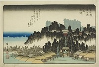 Evening Bell at Ikegami (Ikegami no bansho), from the series "Eight Views in the Environs of Edo (Edo kinko hakkei no uchi)" by Utagawa Hiroshige