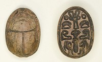 Scarab: Hathor Sistrum with Hieroglyphs (xaw-signs, hAt-signs, child signs, papyrus stalk) by Ancient Egyptian