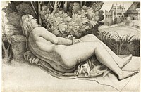 Woman Reclining in a Landscape by Giulio Campagnola