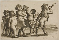 Young Bacchus Riding a Leopard Led By a Satyr Blowing a Horn by Wenceslaus Hollar