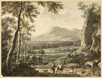 Italianate Landscape with Traveling Peasants in Foreground by Frederick de Moucheron