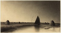 Sailboat and Haystacks on Newbury Marsh by Martin Johnson Heade