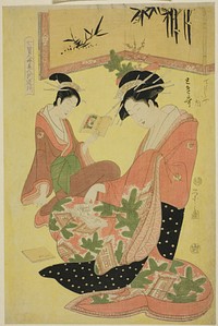 Beauties Parodying the Seven Sages - A Selection of Younger Courtesans (Shichi kenjin yatsushi bijin shinzo zoroe): Tokiuta of the Chojiya by Chôbunsai Eishi