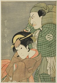 The actors Kataoka Nizaemon VII as Iyo no Taro and Iwai Hanshiro IV as Kojoro-gitsune of Okazaki in the play "Seiwa Nidai Oyose Genji," performed at the Miyako Theater in the eleventh month, 1796 by Utagawa Toyokuni I