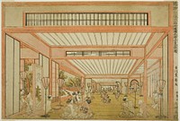 Views of Reception Rooms in Japan - Entertainments on the Day of the Rat in the Modern Style (Uki-e wakoku keiseki ozashiki imayo ne no hi no asobi no zu) by Utagawa Toyoharu
