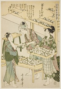 No. 6 (roku), from the series "Women Engaged in the Sericulture Industry (Joshoku kaiko tewaza-gusa)" by Kitagawa Utamaro