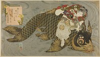 Oniwakamaru subduing the giant carp by Totoya Hokkei