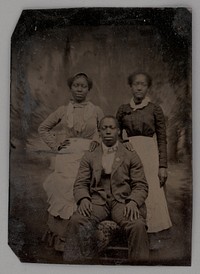 Untitled (Portrait of Two Standing Women and One Seated Man) by Unknown Maker