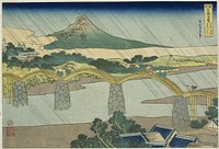 Kintai Bridge in Suo Province (Suo no kuni Kintaibashi), from the series "Unusual Views of Famous Bridges in Various Provinces (Shokoku meikyo kiran)" by Katsushika Hokusai