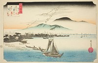 Descending Geese at Katada (Katada rakugan), from the series "Eight Views of Omi (Omi hakkei no uchi)" by Utagawa Hiroshige