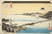 Evening Glow at Seta Bridge (Seta no sekisho), from the series "Eight Views of Omi (Omi hakkei no uchi)" by Utagawa Hiroshige