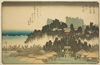 Evening Bell at Ikegami (Ikegami no bansho), from the series "Eight Views in the Environs of Edo (Edo kinko hakkei no uchi)" by Utagawa Hiroshige