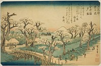 Sunset Glow at Koganei Bridge (Koganei-bashi sekisho), from the series "Eight Views in the Environs of Edo (Edo kinko hakkei no uchi)" by Utagawa Hiroshige