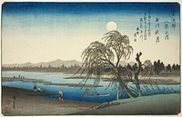 Autumn Moon over Tama River (Tamagawa no shugetsu), from the series "Eight Views in the Environs of Edo (Edo kinko hakkei no uchi)" by Utagawa Hiroshige