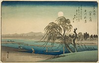 Autumn Moon over Tama River (Tamagawa no shugetsu), from the series "Eight Views in the Environs of Edo (Edo kinko hakkei no uchi)" by Utagawa Hiroshige