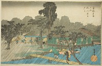 Evening Shower at the Bank of Tadasu River (Tadasugawara no yudachi), from the series "Famous Places in Kyoto (Kyoto meisho no uchi)" by Utagawa Hiroshige