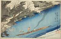 Cherry Blossoms in Full Bloom at Arashiyama (Arashiyama manka), from the series "Famous Places in Kyoto (Kyoto meisho no uchi)" by Utagawa Hiroshige